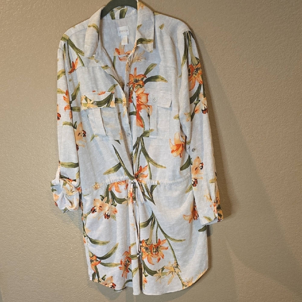 CHICOS SIZE 3 Floral Button-Up Shirt TUNIC